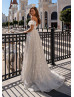 Strapless Beaded Lace Glitter Wedding Dress